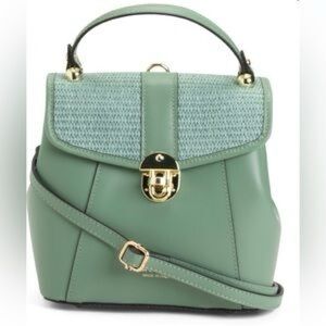 NWOT Viola Castellani Raffia Leather Flap Backpack